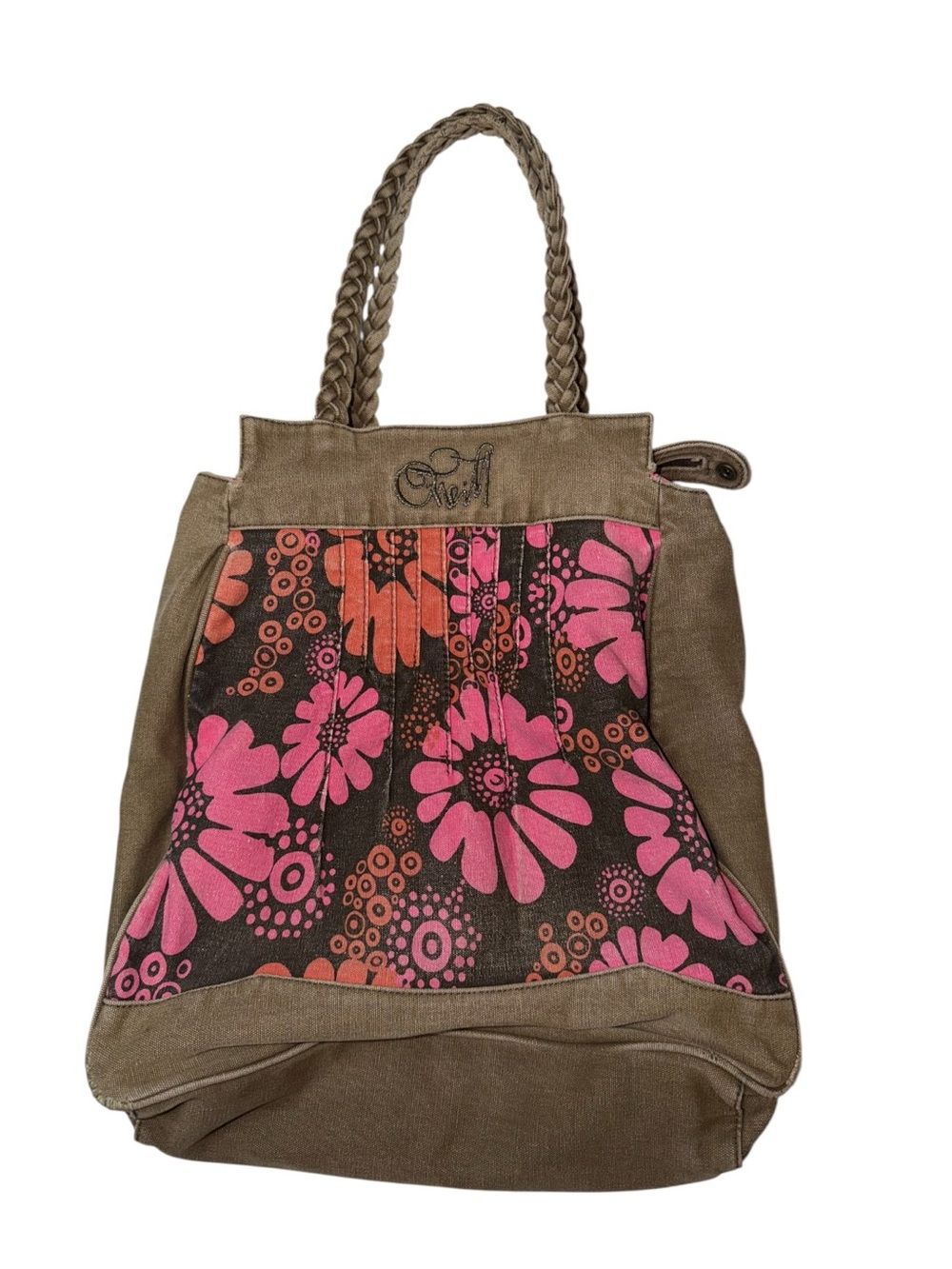 O'Neill Brown Tote with Pink and Coral Floral Panel